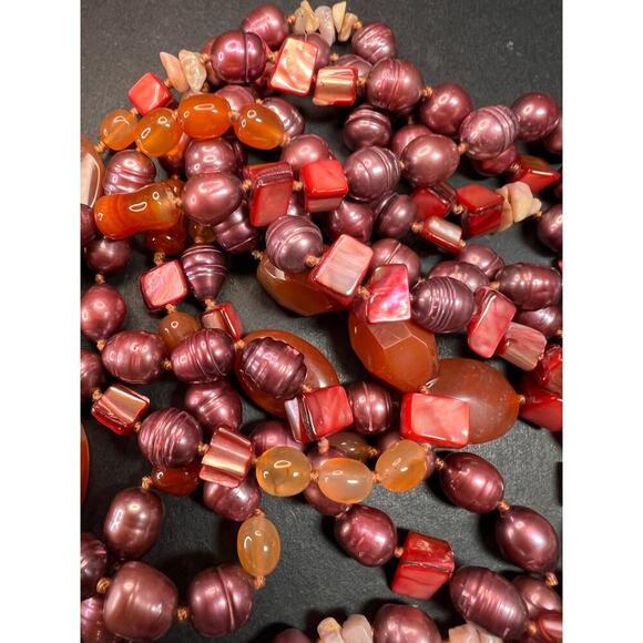 NEW carnelian and freshwater pearl strand necklace with sterling silver clasp - Picture 9 of 13